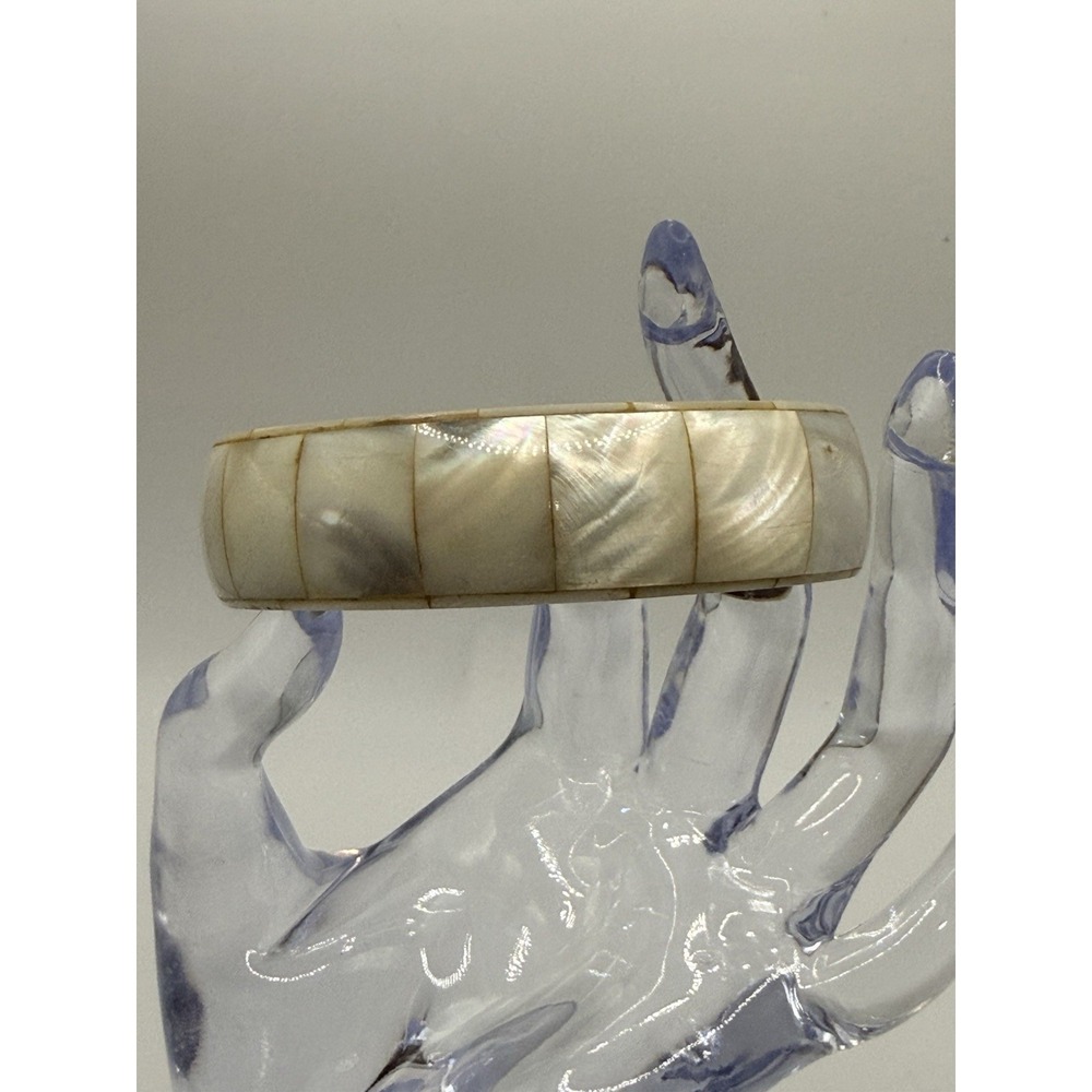 Mother of Pearl Bangle Bracelet Wood Interior Size 8"
